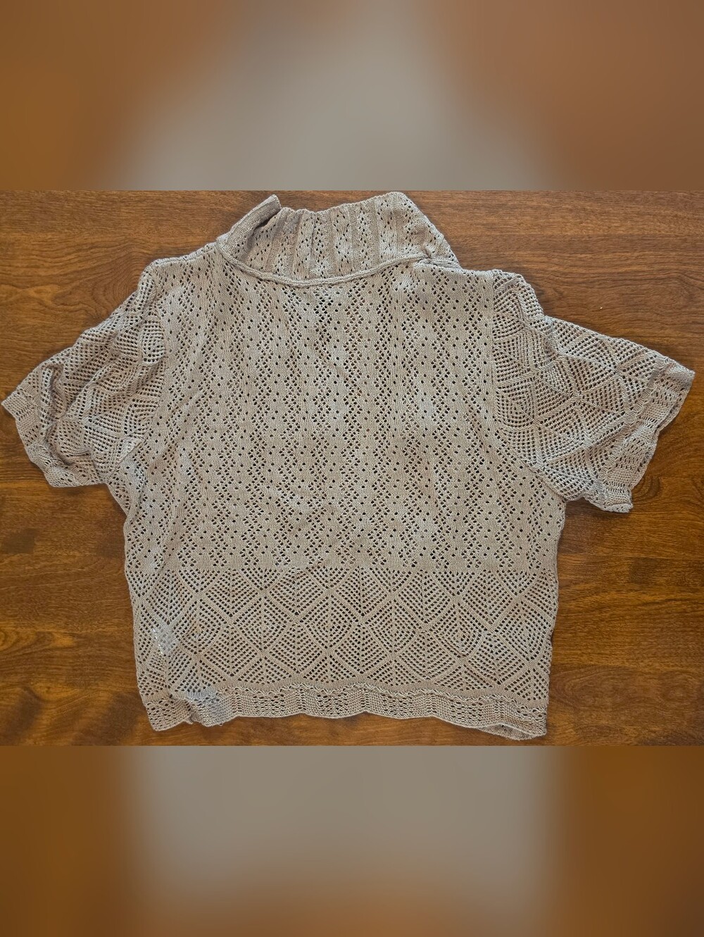 Jessica Howard Beige Openwork Knit Cropped Cardigan Sweater - Picture 3 of 4